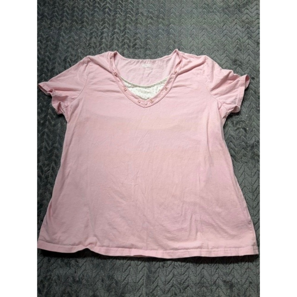 Basic Editions Pink Polka Dot Layered V-Neck Short Sleeve Top XXL 0684